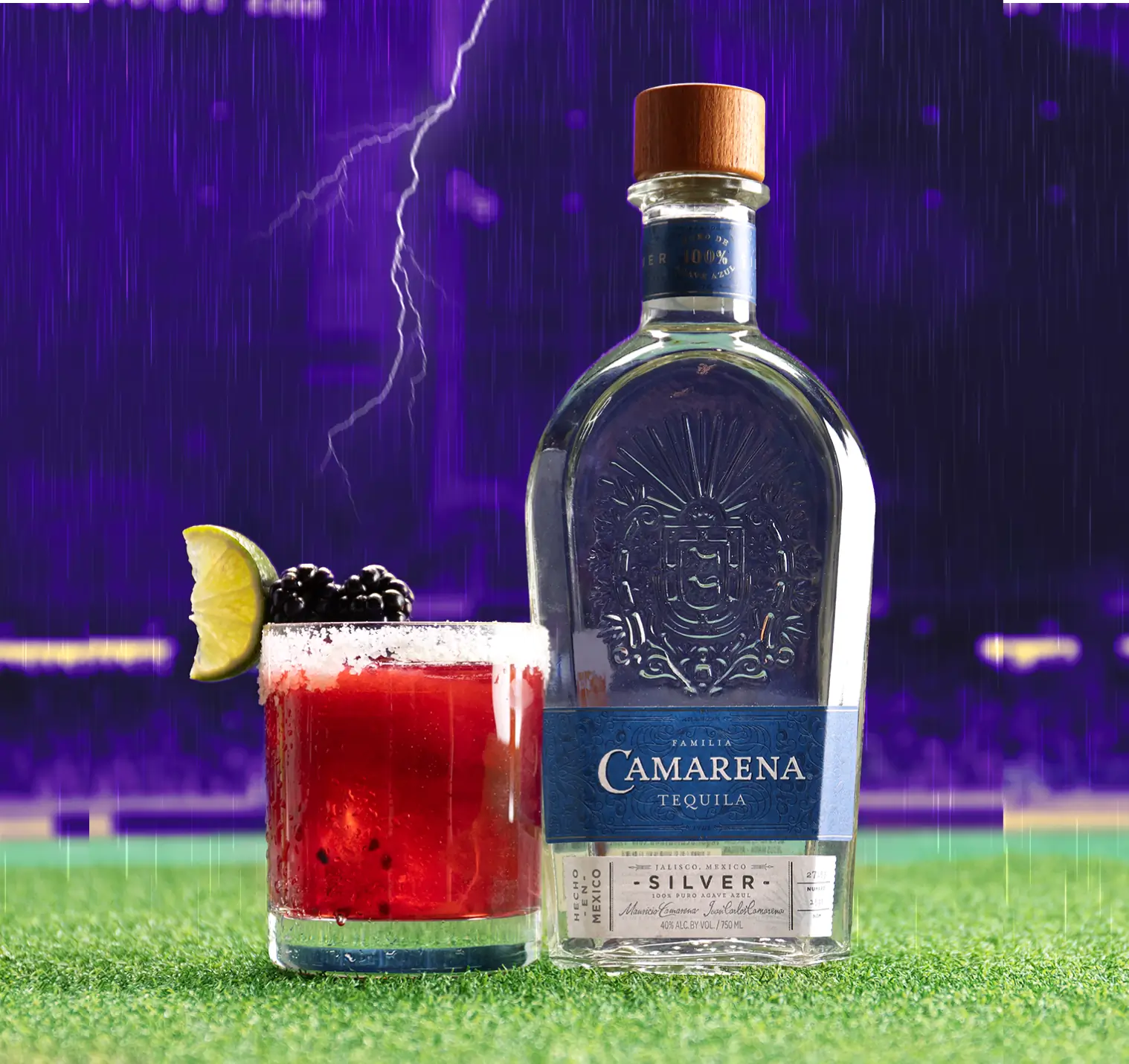 Camarena Bottle and spicy blackberry margarita