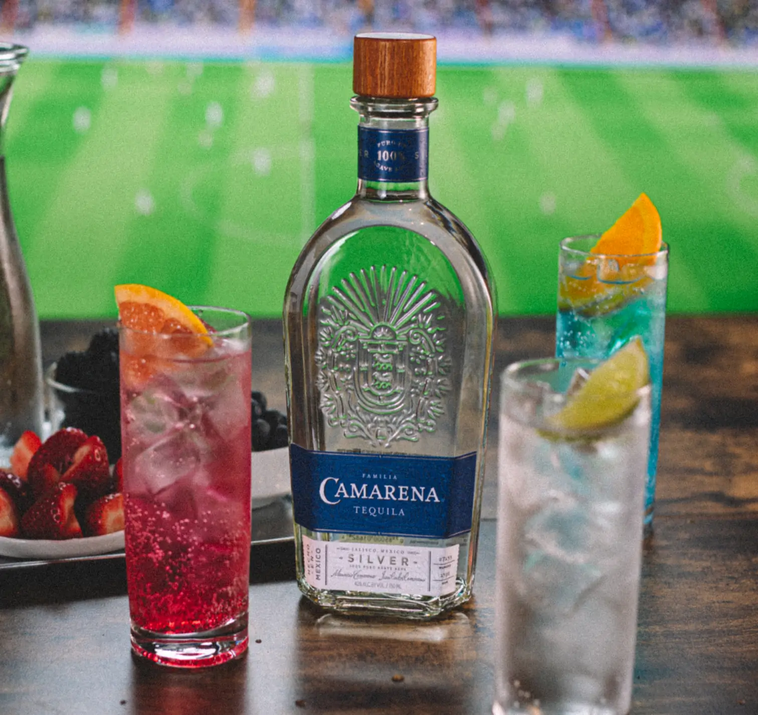 Camarena Bottle and Cocktails at a Soccer Match